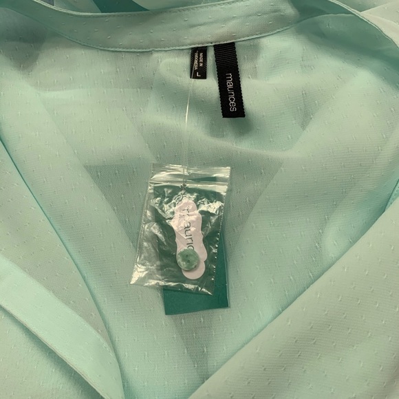 Maurices Sheer mint green NWT top from size Large office layer date night career - Picture 9 of 10